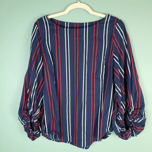 Cabi Navy Flag Freedom Stripe Balloon Sleeve Blouse Size Medium - Picture 1 of 5